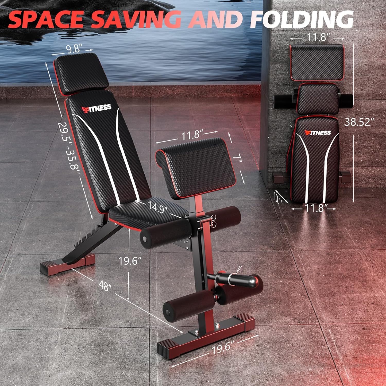 XDDIAS Klappbar Hantelbank, 10-fach Verstellbare Fitnessbank mit Beinstrecker & Curlpult, Multifunktion Trainingsbank für Schrägbank Flachbank für Home Gym Krafttraining, Platzsparende Hantelbank