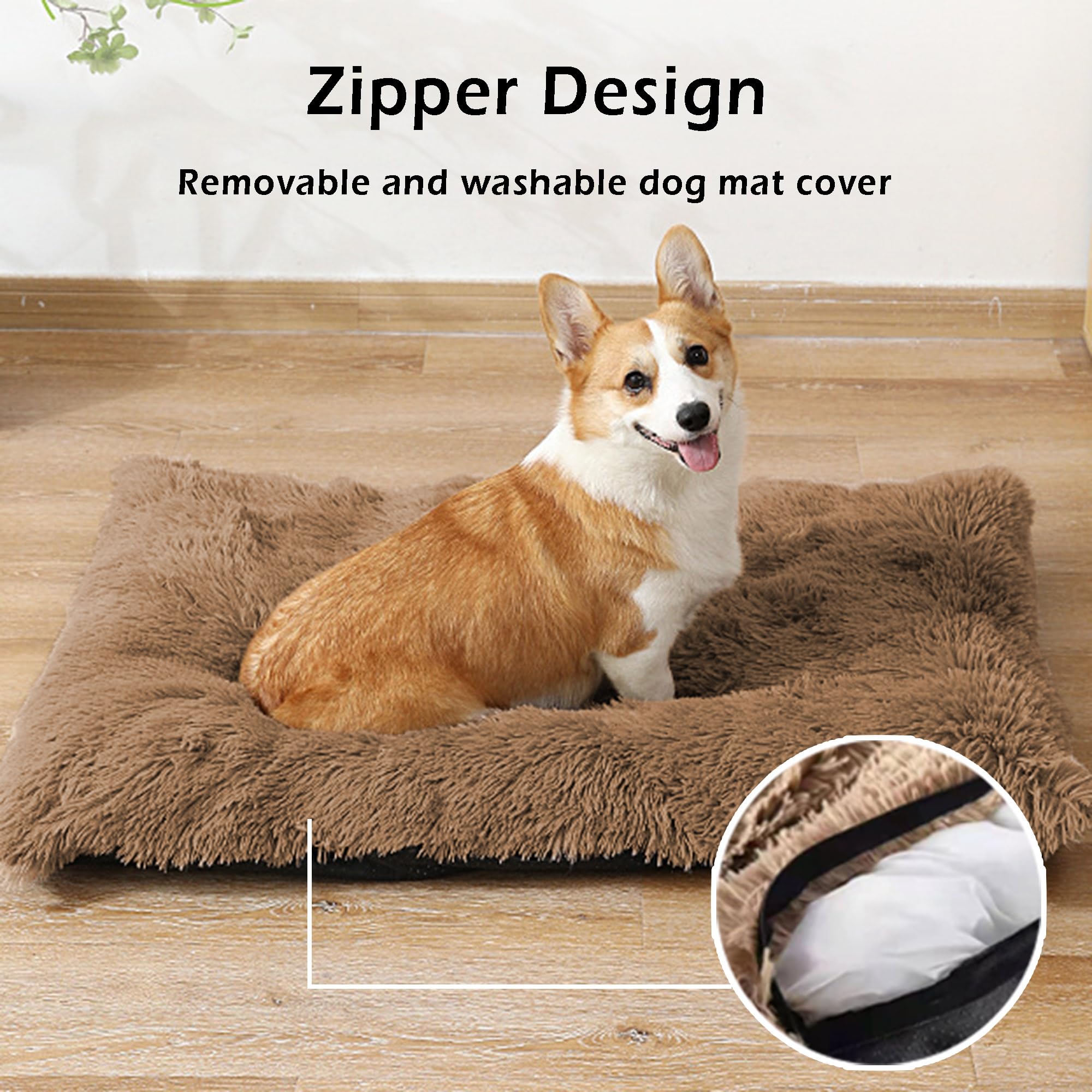 Grand matelas de cage pour chien, coussin moelleux anti-anxiété avec housse amovible lavable, tapis antidérapant rectangulaire, apaisant pour animaux de compagnie, chiens et chats (140 x 110 x