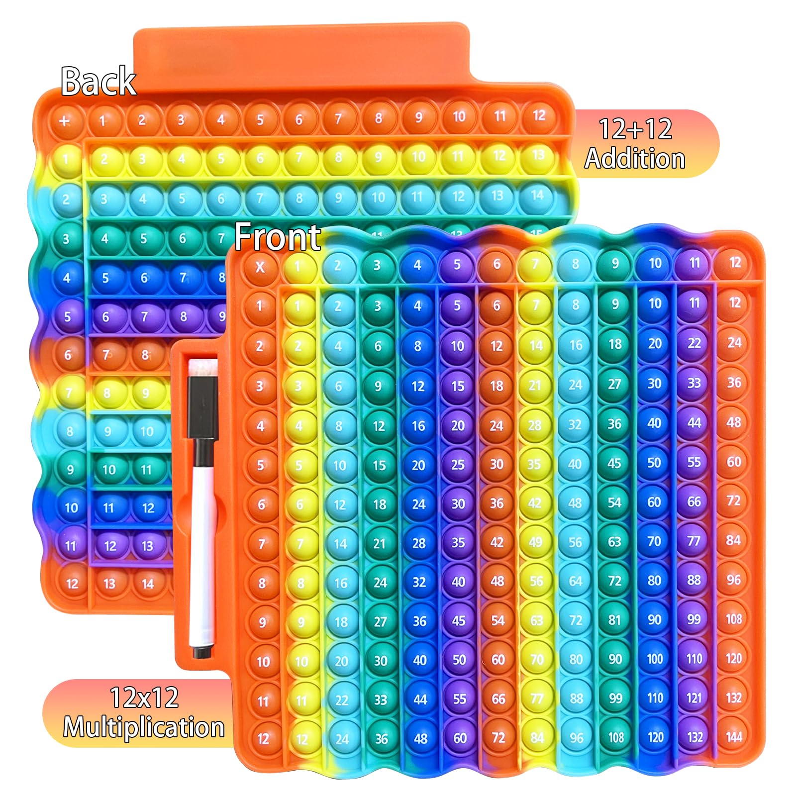 Times Table Poppet 12x12 Math Fidget Toy Double Side Multiplication Popper Addition Poppet Fidget Toy Relieve Stress and Anxiety 12x12&12+12 (Wave Shaped Design 1-144) - Image 3