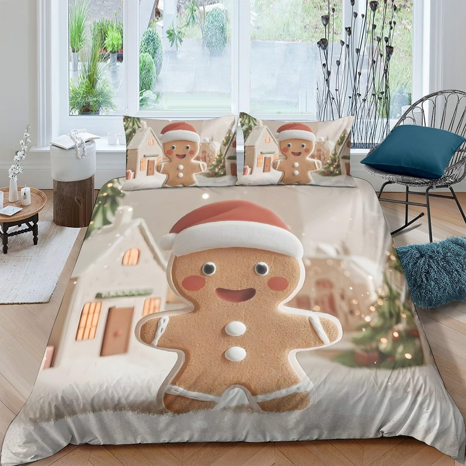 Ctjqhvkz Style-1 3D Printed Gingerbread House Fitted Sheet Microfiber Soft Christmas Tree Mattress Cover For Bedroom Holiday Decor Single（135X200cm）