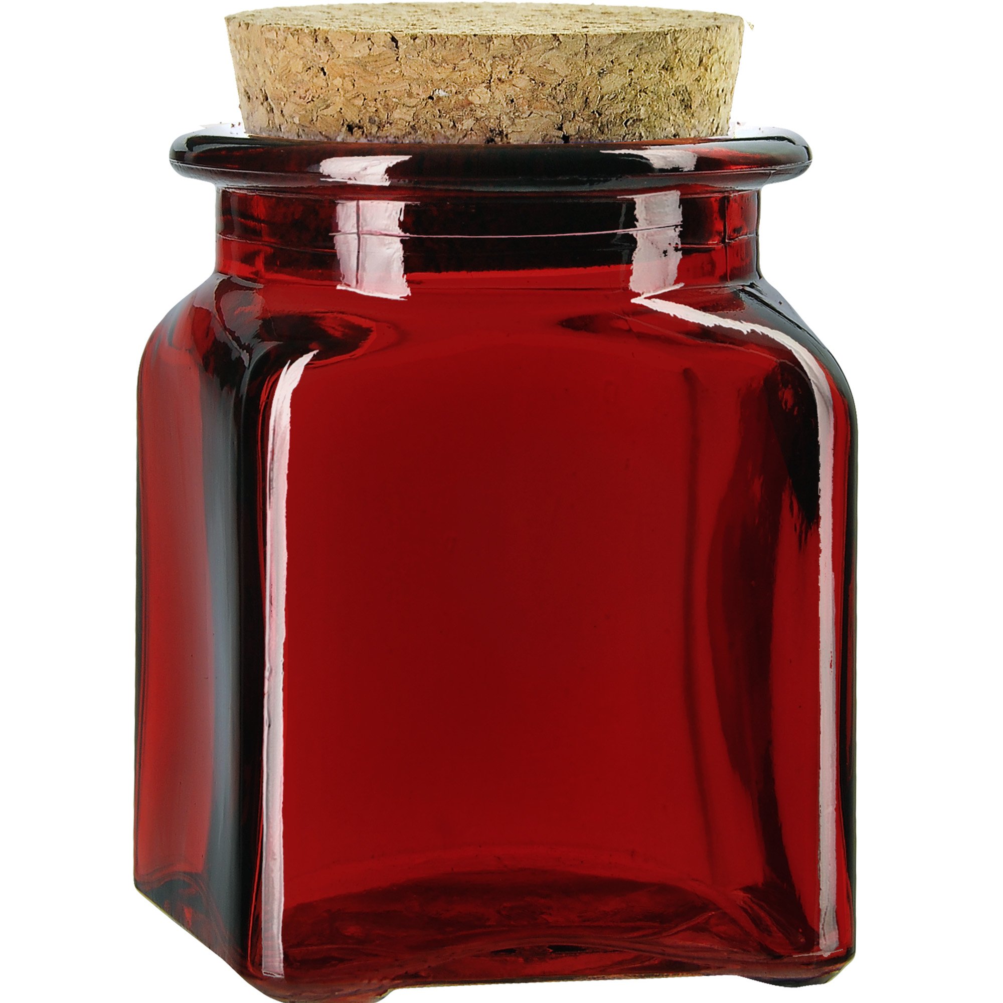 Couronne Company Square Glass Jar with Cork, 6154G06-C, 8.5 Ounce, Red, 1 Piece