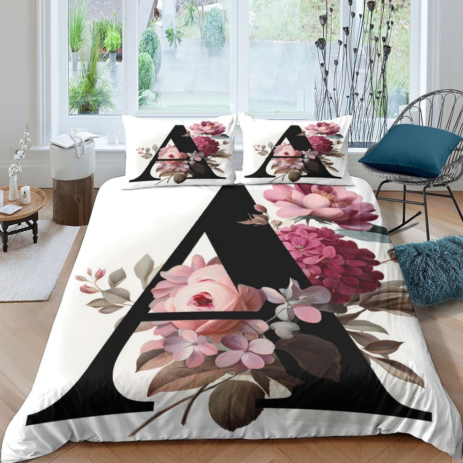 Ctjqhvkz Style-4 3D Printed Floral Monogram Fitted Sheet Microfiber Pink Botanical Bed Cover For Bedroom Guest Room Decor Single（135X200cm）