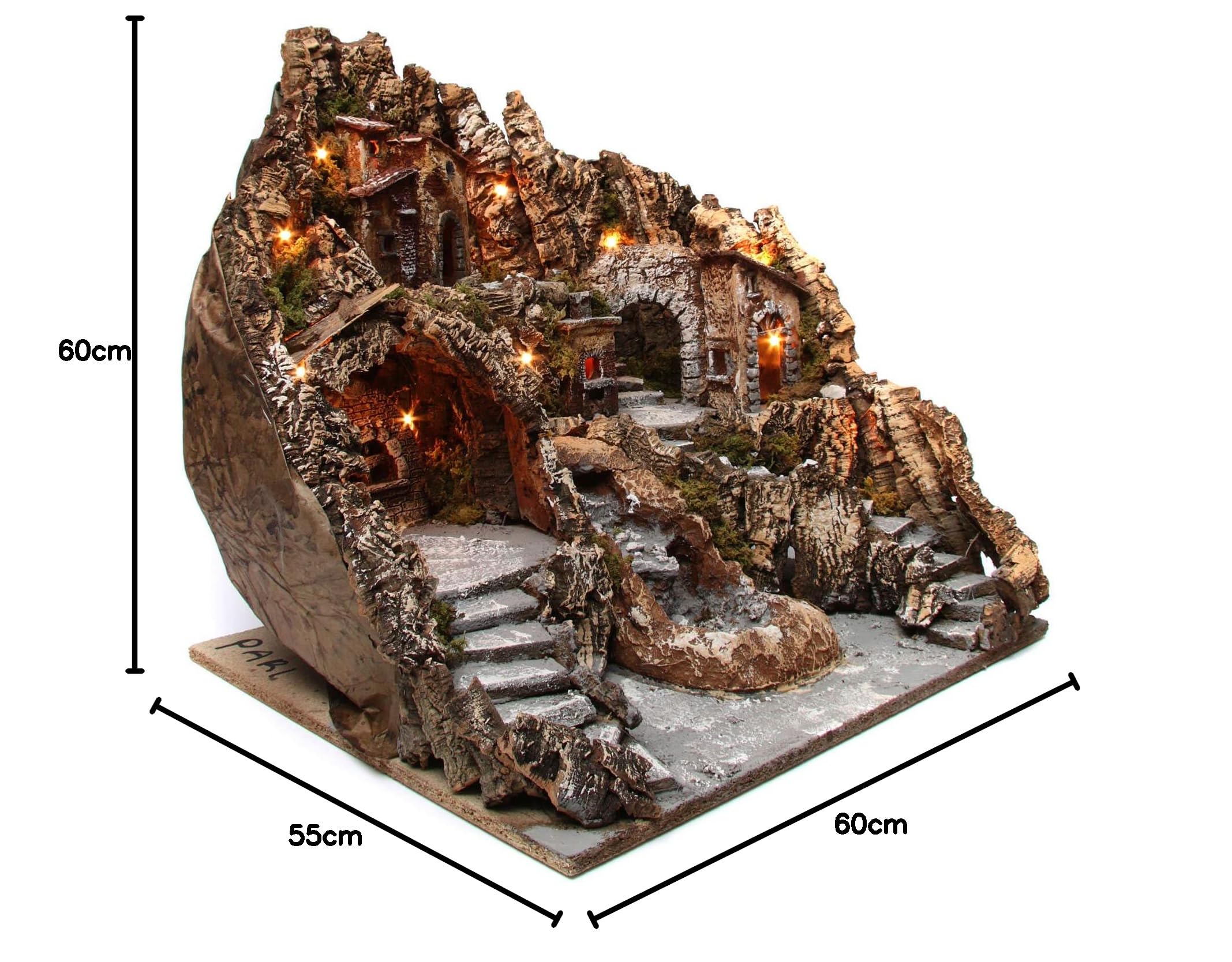 Holyart Presepe Napoletano: Paese per presepe napoletano con forno ad illuminazione ruscello in movimento 55X60X60 cm