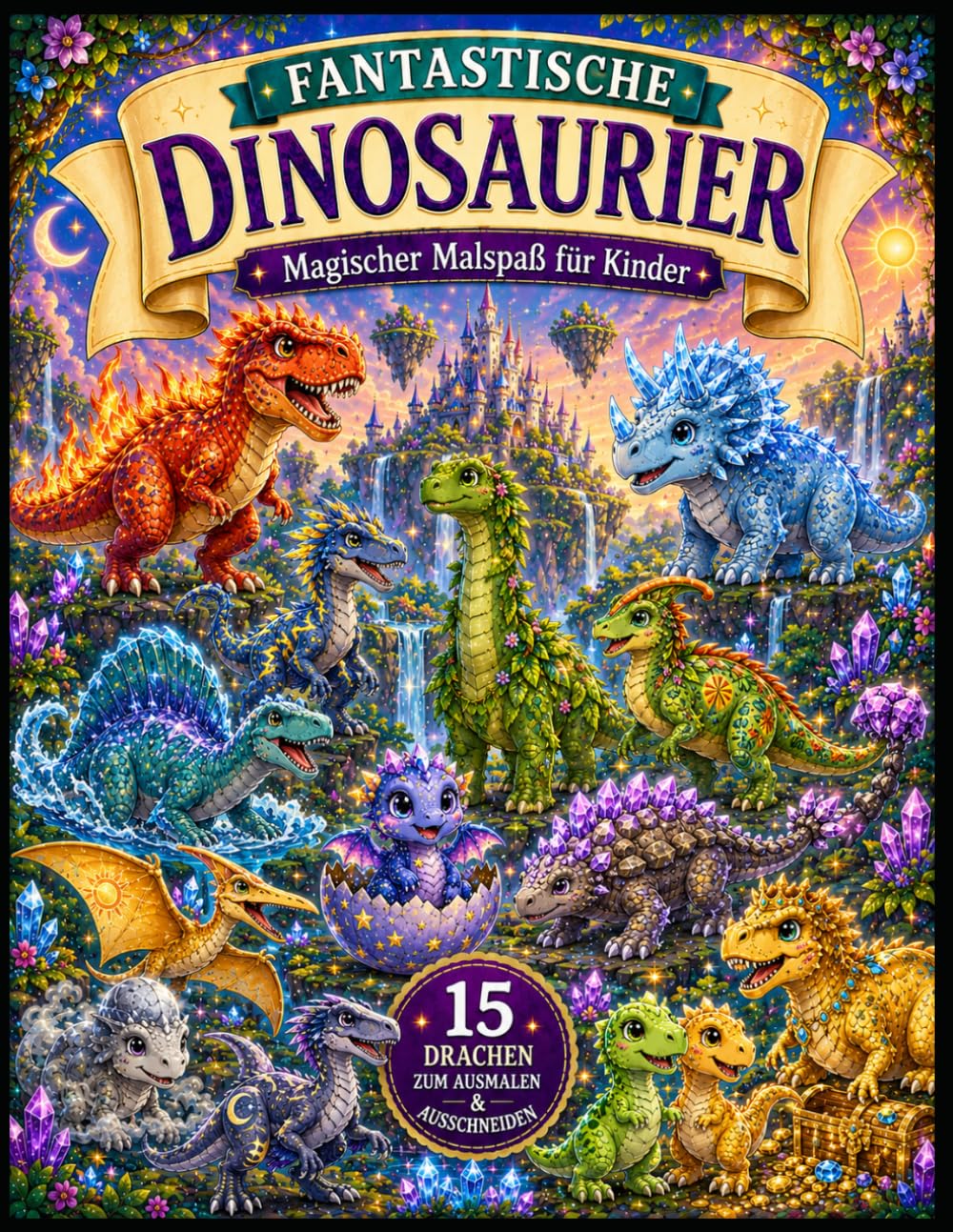 Fantastische Dinosaurier : Magischer Malspaß für Kinder – 15 Dinosaurier zum Ausmalen & Ausschneiden: Malbuch für Kinder ab 4 Jahren | Dinosaurier, ... (Fantastische Wesen – Malspaß für Kinder)