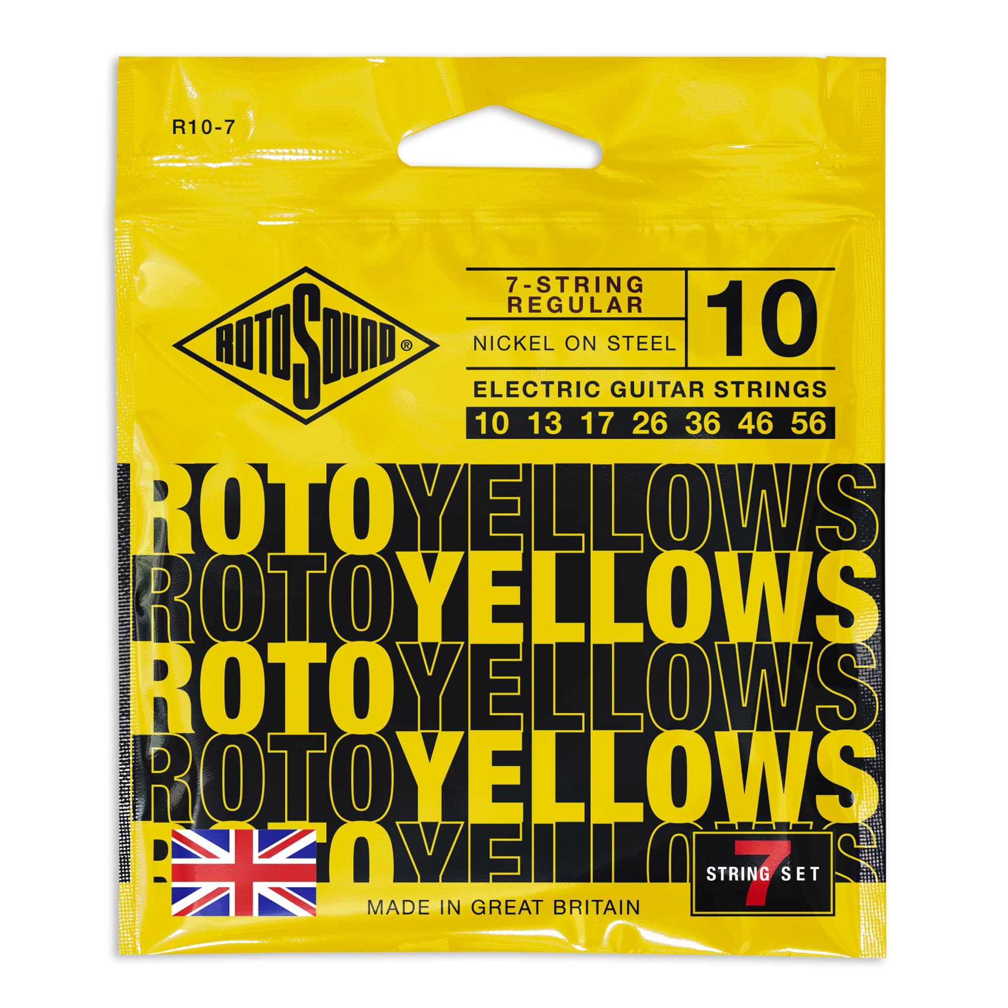 Rotosound Strings for E‑Guitar Roto Nickel Plated 7‑string YELLOWS R10‑7 Regular 10‑56