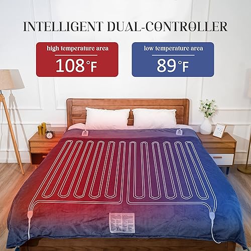 Miniatura 7 de Sunvivi Manta térmica tamaño Queen, manta eléctrica de calefacción con doble control, terciopelo suave, 10 ajustes de calor, 12 horas de apagado