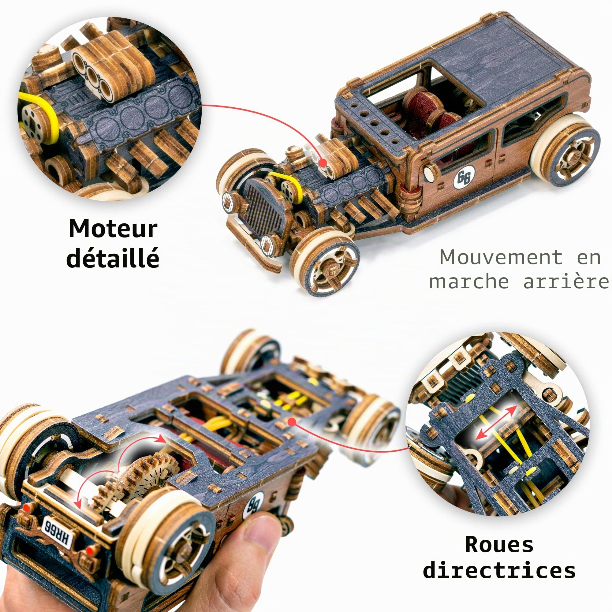 WOODEN.CITY Hot Rod Limited Edition - Kits de Maquettes en Bois 3D pour Adultes pour Construire des Voitures - Casse-tête Rétro en Bois 3D 142 pièces, Kit de Voiture en Vois à l'échelle 1/32