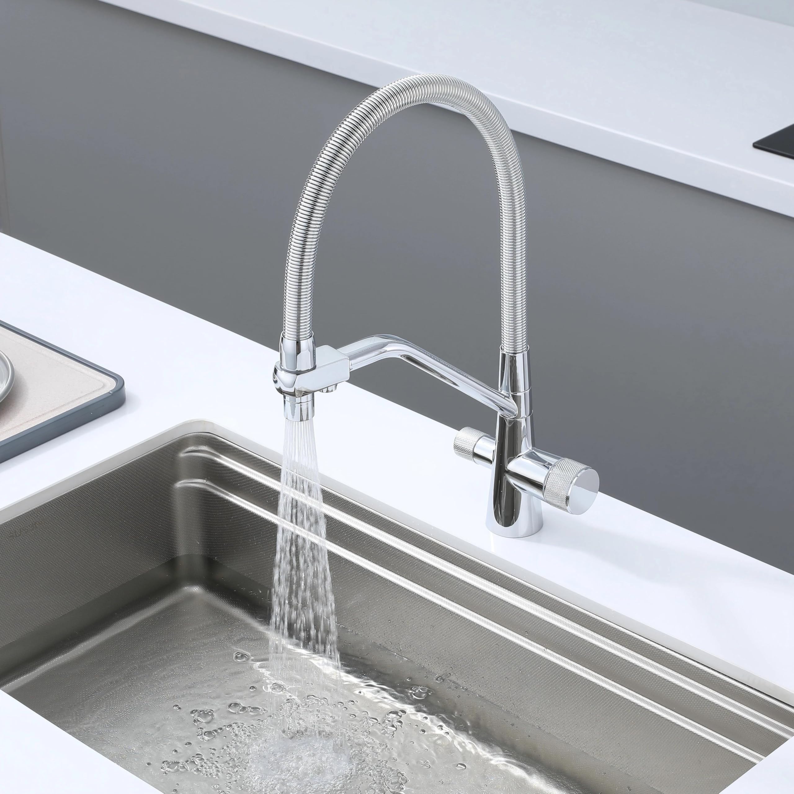 Rubinetto 3 Vie Per Depuratore,rubinetto Tre Vie Per Depuratore Acqua,Rubinetto Per Cucina A Girevole A 360°,Miscelatore Per Lavello Con Beccuccio Flessibile Rubinetto Per Lavello Da Cucina