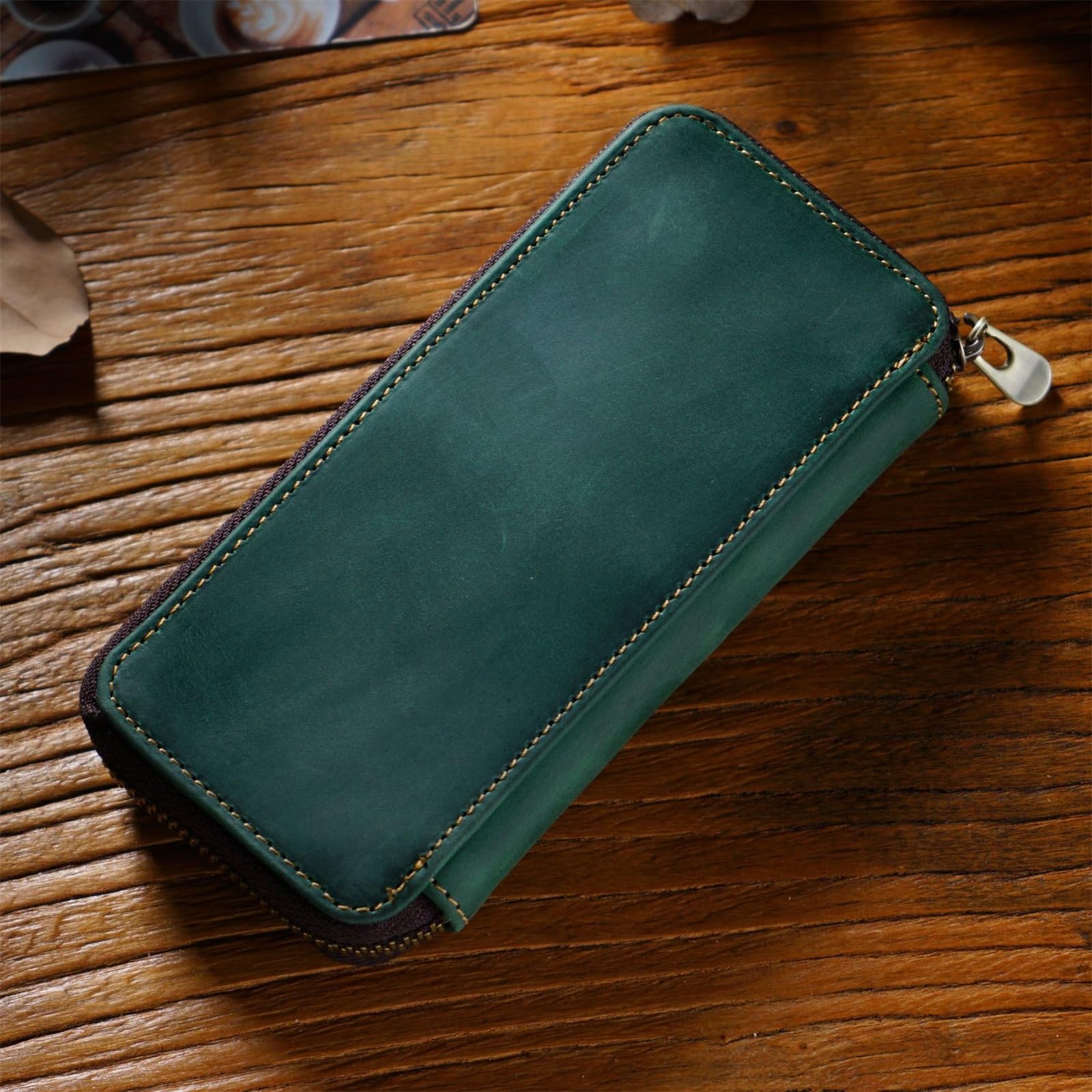DUMRALBQE Wooden Jewelry Box Leather Zip Pen Storage Bag Multi Pens for Storage and Organization(Dark green)