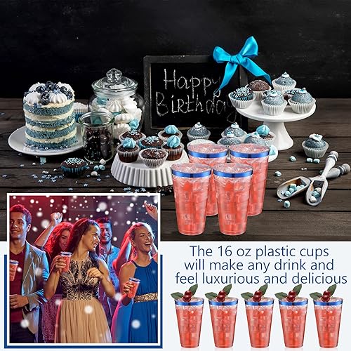 Miniatura 3 de Patelai 100 vasos de plástico de 16 onzas desechables con borde resistentes, copas de vino para Navidad, invierno, cumpleaños, cerveza, degustación,