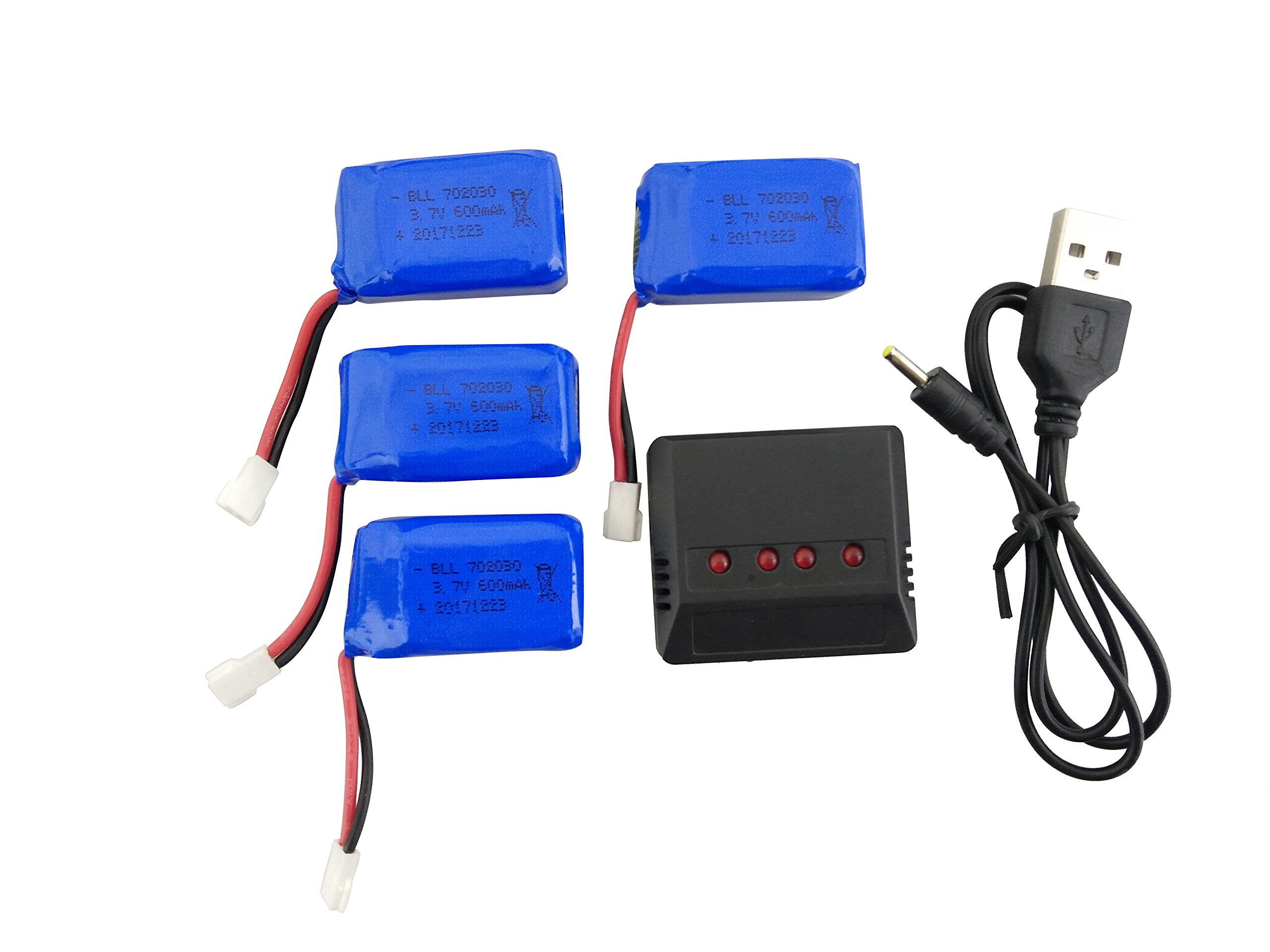 Sea Jump SYMA X9 Quadcopter Battery & Charger Set | 4PCS 3.7V 600mah Li-ion Batteries + 4-in-1 Charger | Drone Spare Parts