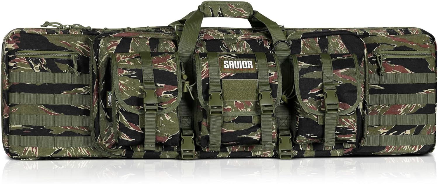Savior Equipment American Classic Tactical Double Long Gun Bag Pistol Transportation Case w/Backpack Strap, 42 Inch Tiger Stripe