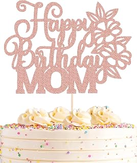 Happy Birthday Mom Cake Topper - Rose Gold Glitter Flower Mother's Birthday Cake Decoration Supply - Mother's Day Party Cake Topper