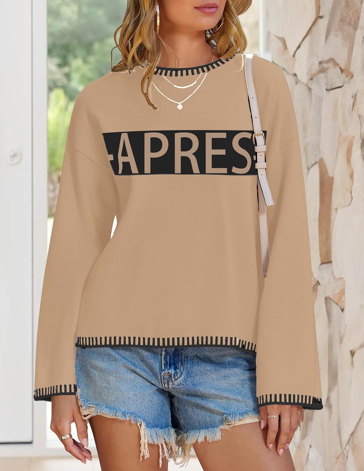 Sweaters for Women Crewneck Long Sleeve Contrast Pullover Graphic Chic Stitch Style Sweater Pullover Jumper Tops - Image 3