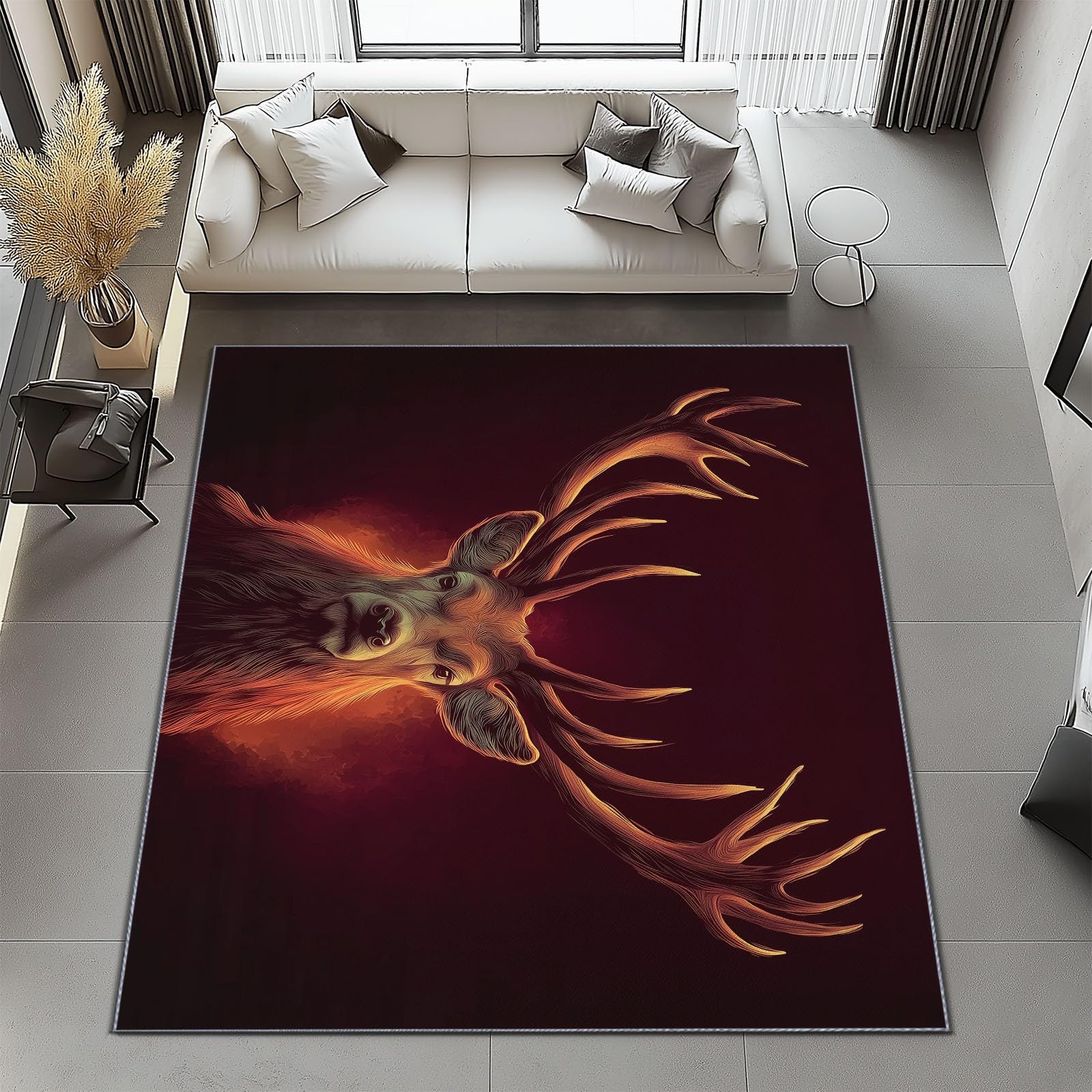 Generico Dywan Fantazyjny Styl Zmywalny 160 x 230 cm, Antypoślizgowy Chodnik Salon Majestat Zwierząt Głowa Jelenia Drukowany Dywan Nadaje się do sypialni i pokoju dziecięcego Pomarańczowy kolor