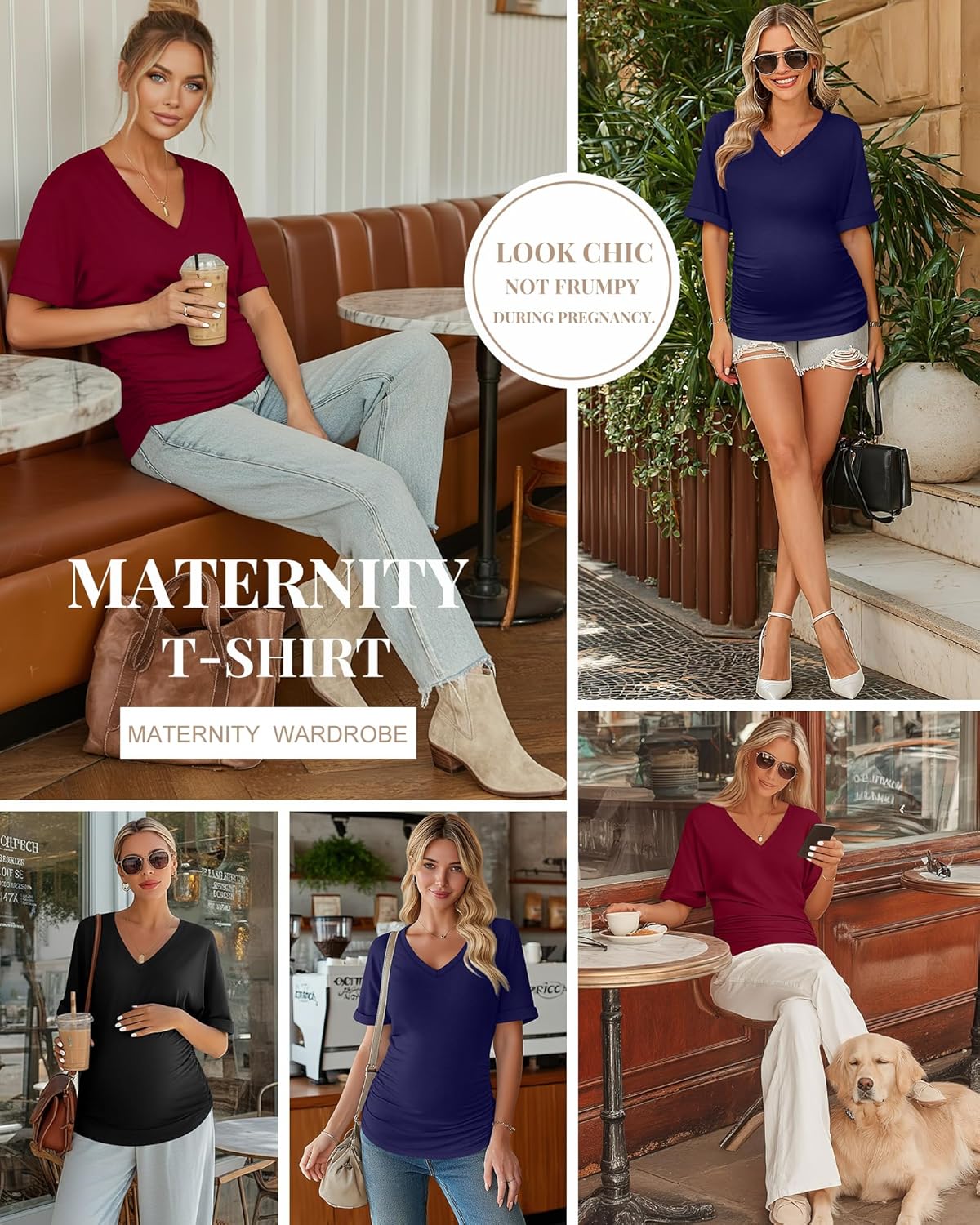 Ficerd 3 Pack Women's Maternity Shirts V Neck Half Sleeve Pregnancy Tunic Tops Side Ruched Mama Clothes Casual Tee Blouse - Image 3