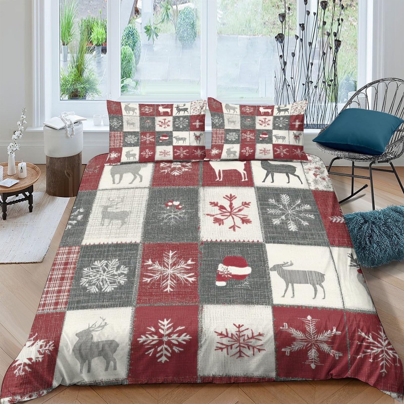 Ctjqhvkz Style-3 3D Printed Nordic Christmas Fitted Sheet Microfiber Soft Breathable Reindeer Snowflake Bed Cover For Bedroom Guest Room Decor Single（135X200cm）