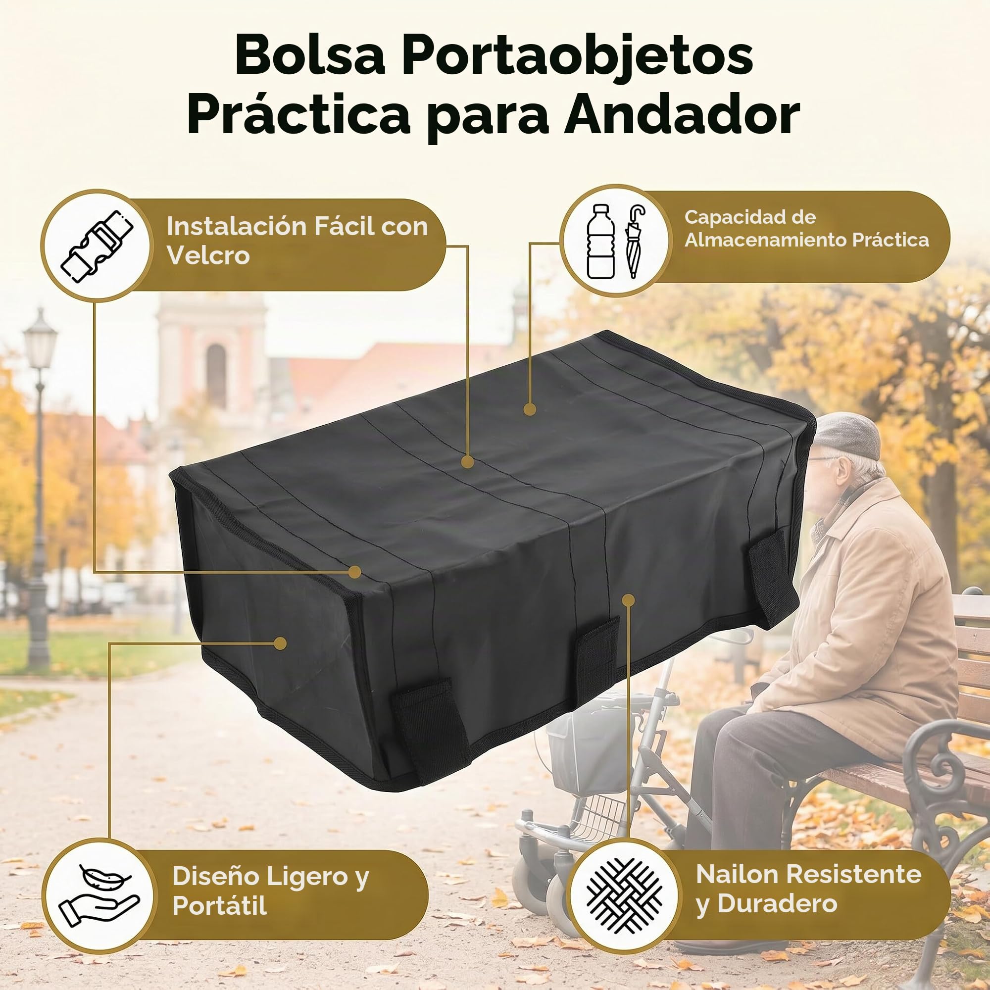 Tnfeeon Cesta para Scooter, Material de Nailon, Bolsa Organizadora Ligera y Portátil para Andador de 4 Ruedas y Almacenamiento de Silla de Ruedas