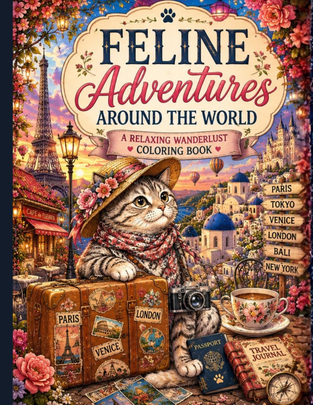 Feline Adventures Around the World: A Relaxing Wanderlust Coloring Book
