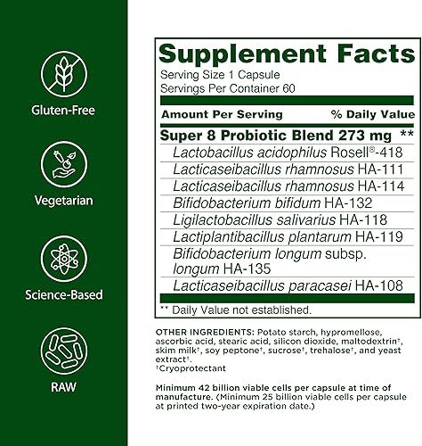 Miniatura 2 de Flora - Probiótico Super 8 de alta potencia - Probiótico diario para la salud intestinal y digestiva - 42 mil millones de UFC - Contiene cepas de