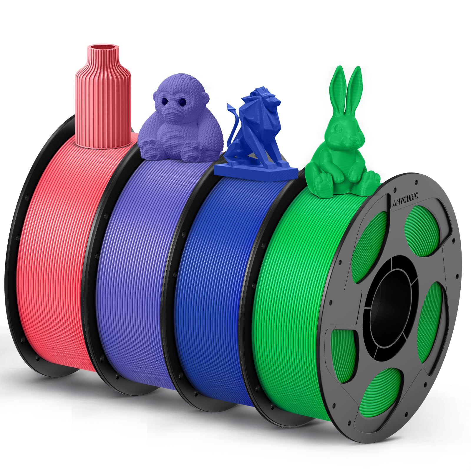ANYCUBIC Filamento PETG 1,75 mm, Filamento Robusto e Durevole per Stampanti 3D, Eccellente Adesione Degli Strati, Adatto Alla Maggior Parte Delle Stampanti FDM, 4KG Rosa, Viola, Blu, Verde