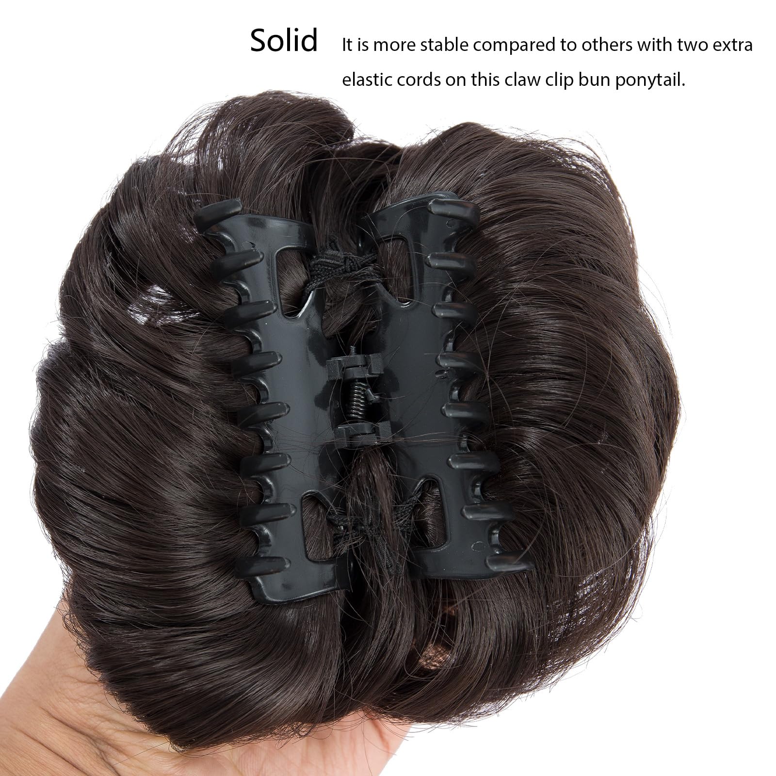 BUYOGET Claw Clip Bun Ponytail Extension Short Curly Wavy Claw Jaw Clip in Synthetic Hairpiece Pony Tail Tale 2 Inches Brown - Image 4