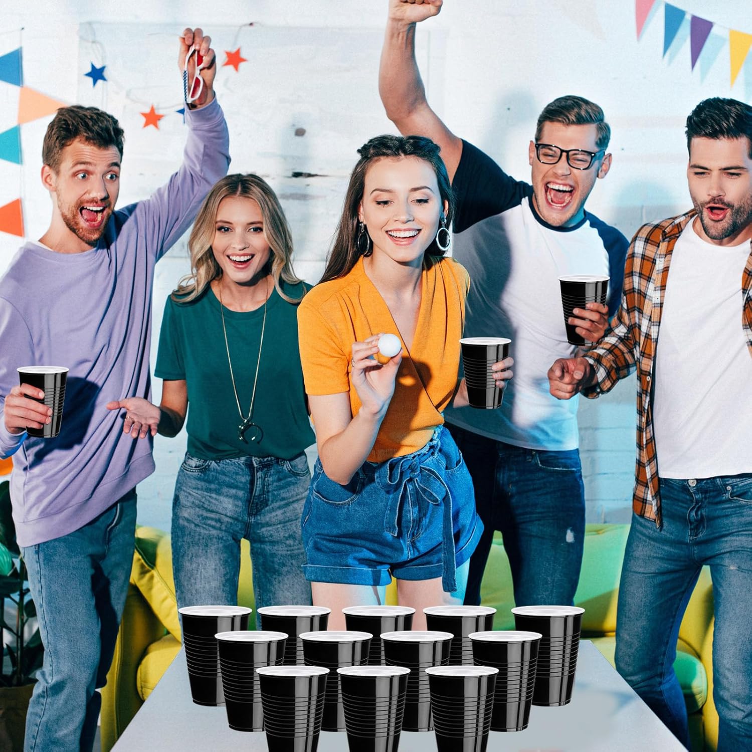 120 pcs 16 oz black plastic cups Halloween plastic Disposable Cups Black Party Cups for drinking Tastings served Snacks Barbecues Picnics - Image 5