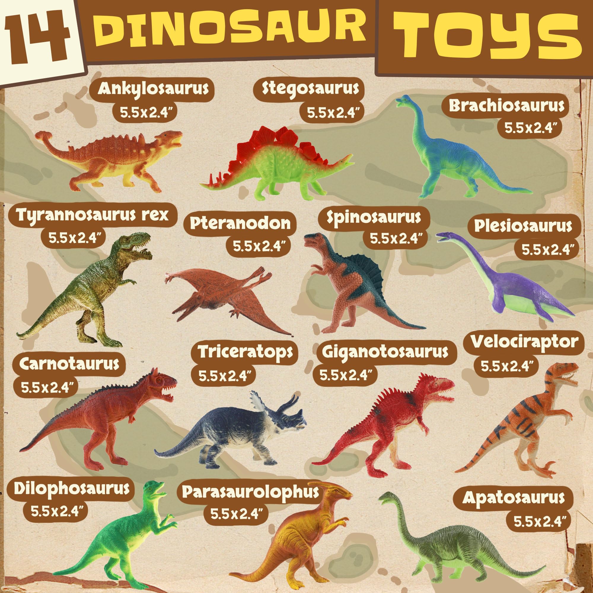 Zippytots - Juguete de dinosaurio para niños de 3 a 5 a 5 a 7 a 14 figuras realistas de dinosaurio de plástico con caja de almacenamiento y folleto de aprendizaje, juguete educativo para niños y niños