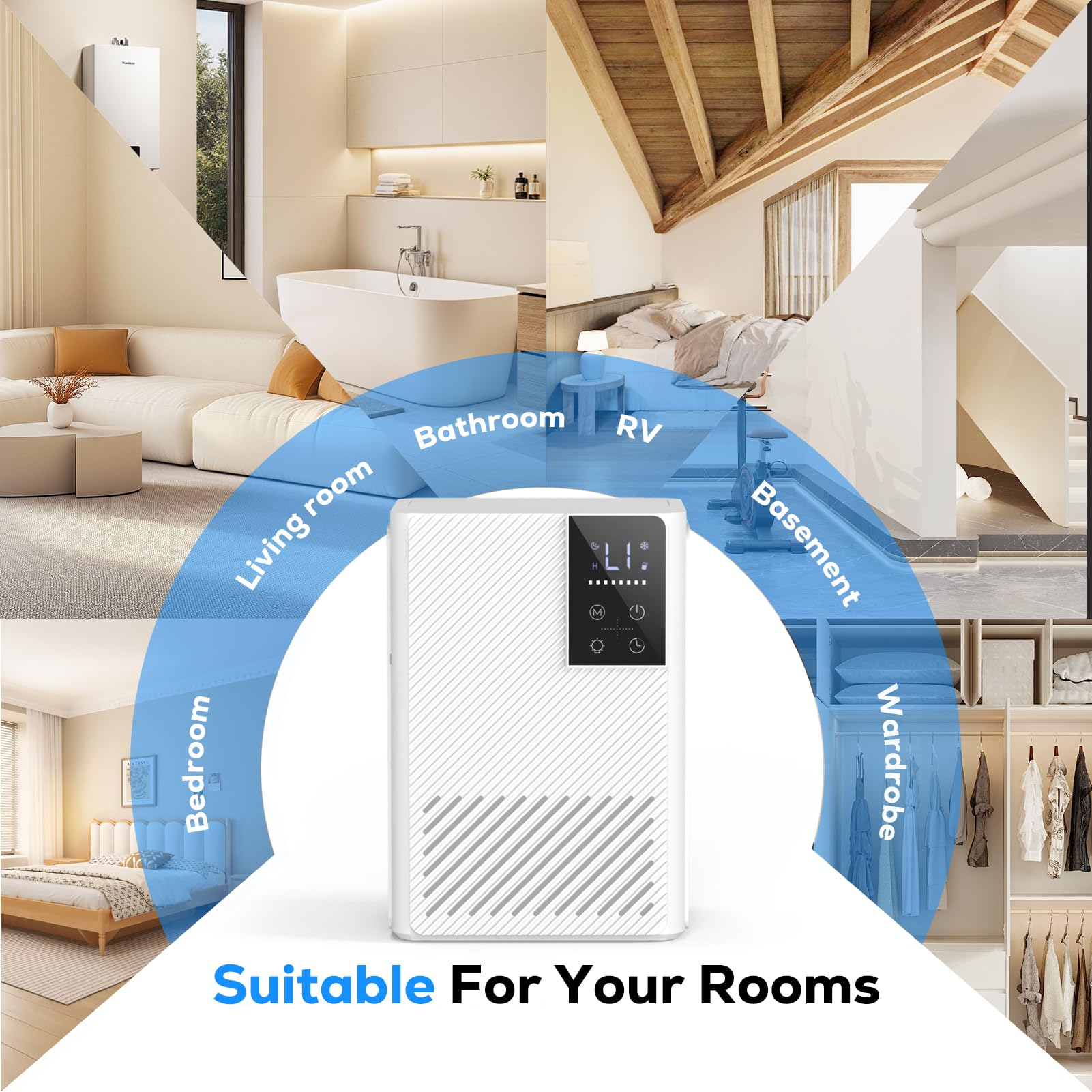 Deumidificatore 2500ML, Deumidificatore Ambiente Casa Muffa, Deumidificatore Silenzioso Deumidificatori con Comandi Touch, Luci a 7 Colori, Timer, Spegnimento Automatico, Dehumidifier per Casa Bagno