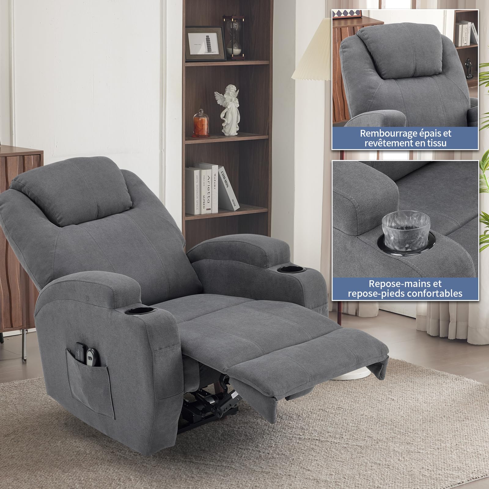 LEADZM Silla eléctrica, Silla de Relax eléctrica, Con función de masaje | de calefacción, control remoto de inclinación relajante con reposapiés, capacidad de carga, 160 kg, gris oscuro