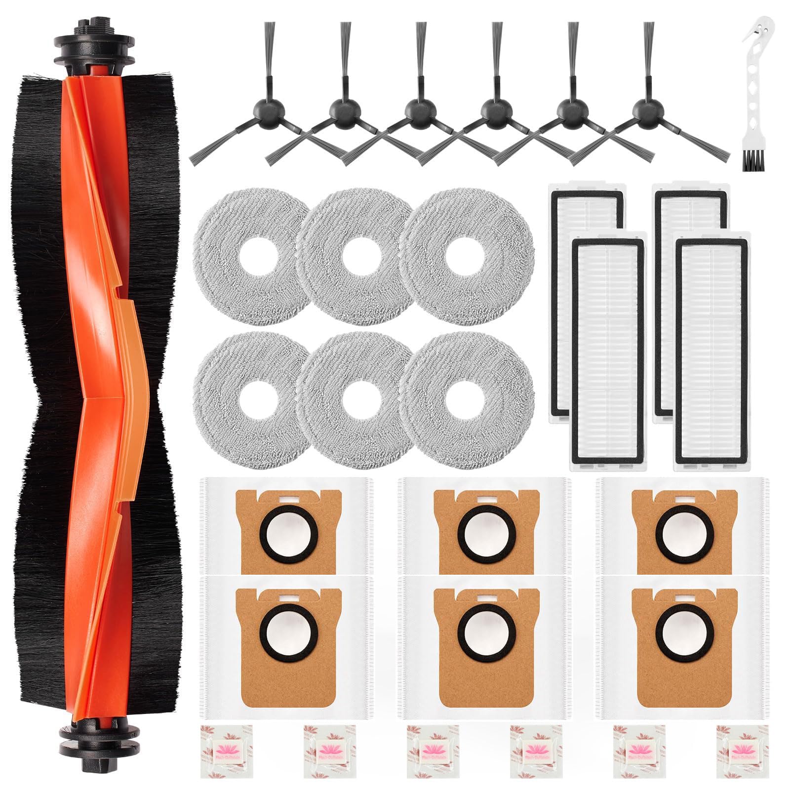 Chyodi 30 Stück Zubehör für Xiaomi X20 Plus/X10 Plus Saugroboter Ersatzteile,6 Staubbeutel 6 Wischpad 1 Hauptbürste 6 Seitenbürsten 4 HEPA Filter 1 Reinigungsbürs