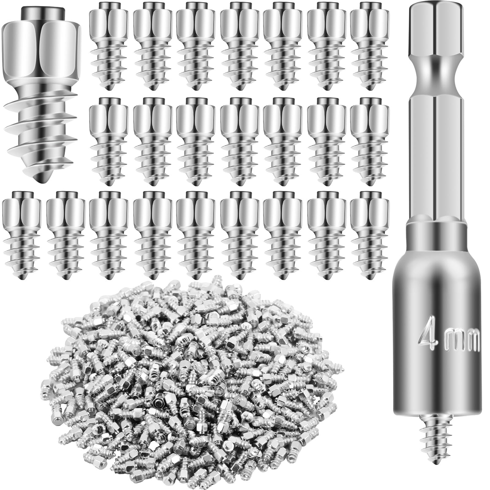 500 borchie per pneumatici, 9 mm, in carburo, per auto, camion, moto, bagagliaio, ATV, SUV, accessori per auto, riutilizzabili, anti-ghiaccio, con manicotto di installazione