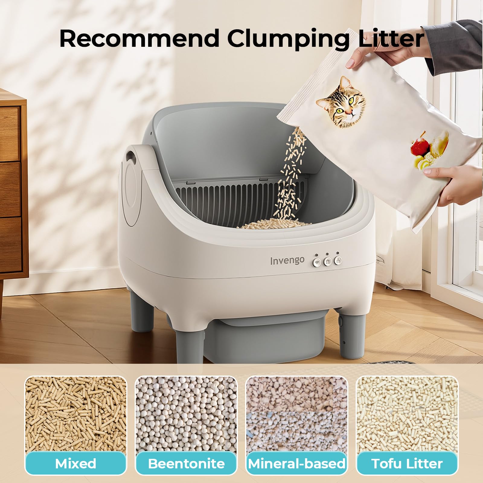 Automatic Cat Litter Box for Multiple Cats, App Control, Open-Top Automatic Litter Box Self Cleaning, Safety Sensors 10.5L Waste Bin with Odor Control, 2 Rolls of Liners - image 5