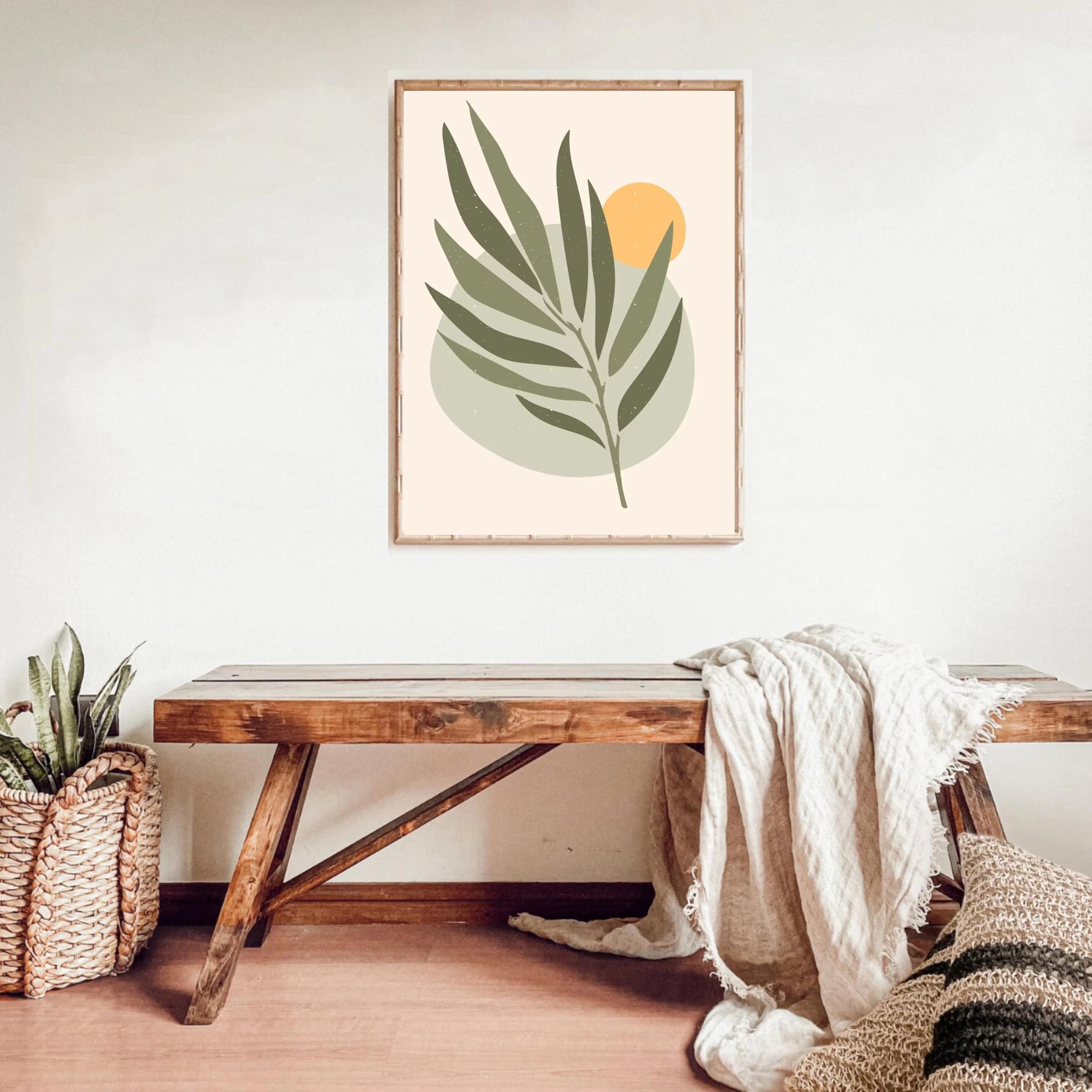 DFZEWKI Wall Art Boho Abstract Mountain Sun Vase Leaves Plant Canvas Painting Nordic and Prints Decor(60x80cm(24x31in)/No frame)