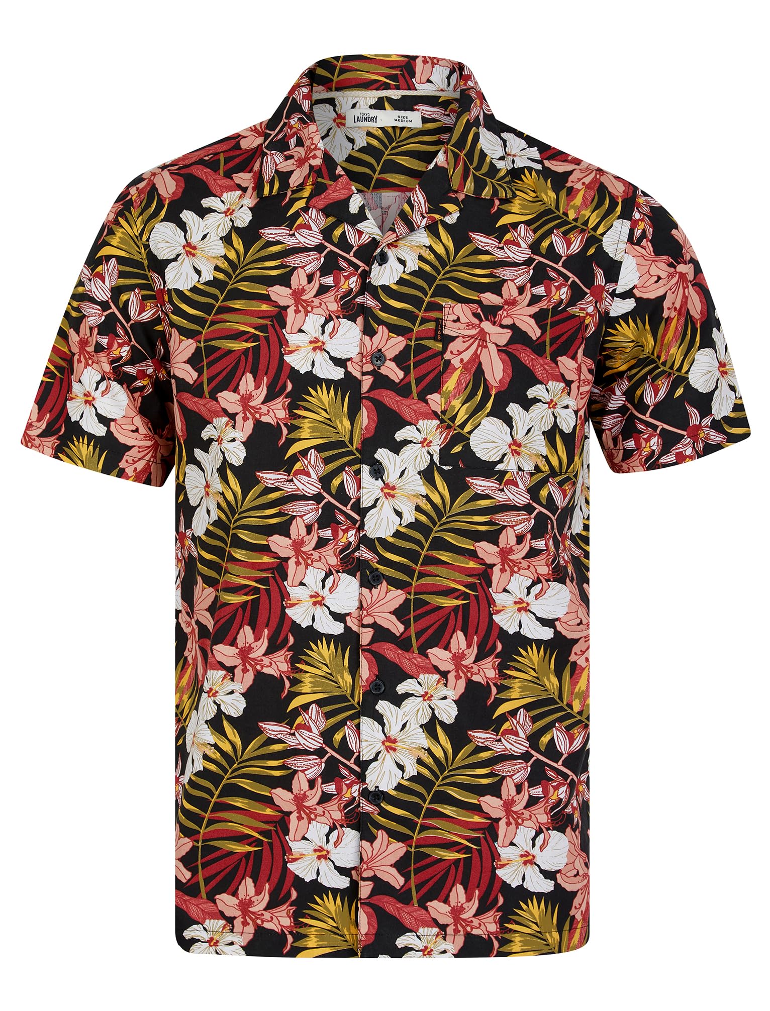 Tokyo Laundry Men's Cotton Floral Print Short Sleeve Open Cuban Collar Hawaiian Shirt