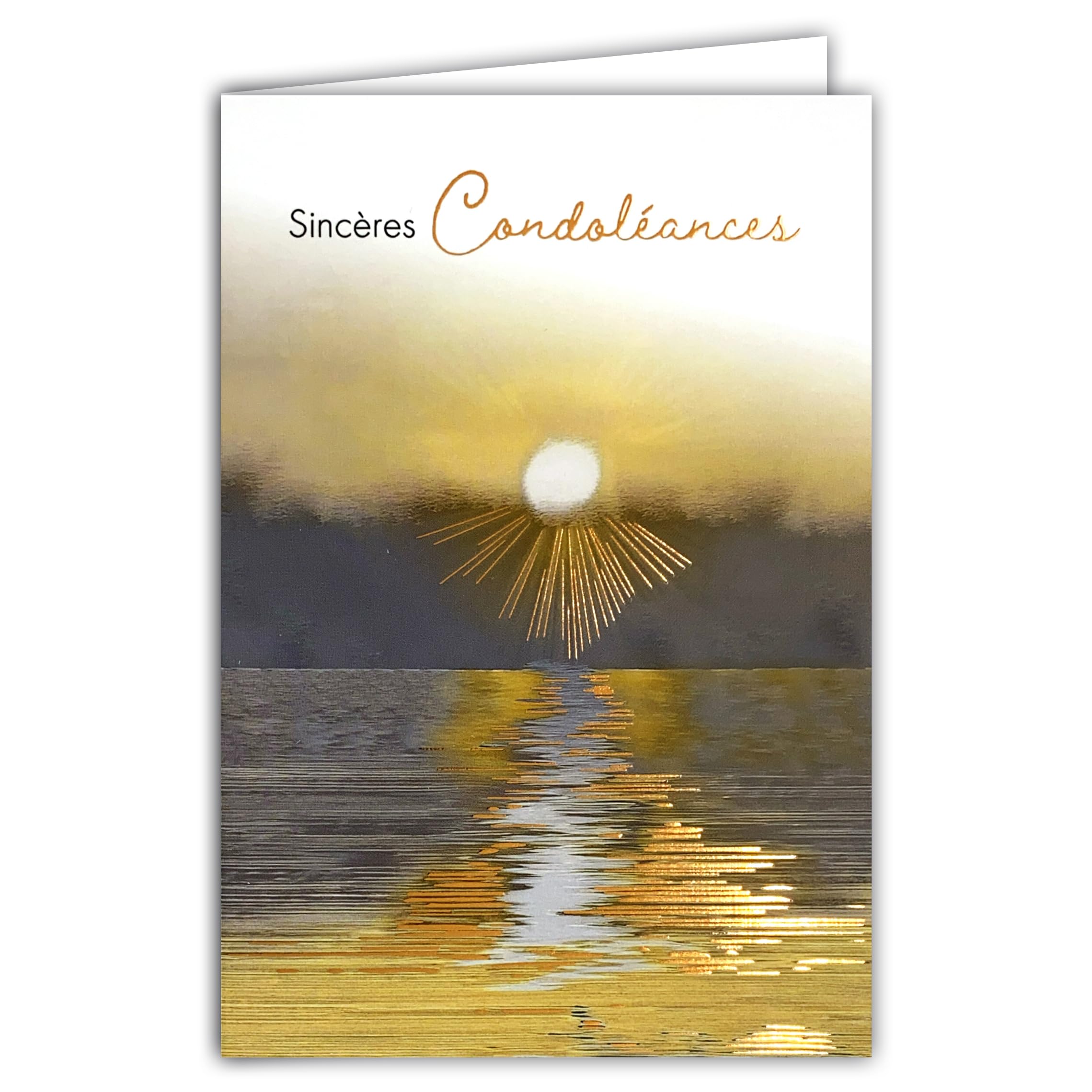 Carte Sincères Condoléances Soleil Cuivré Illustration Fine Délicate Papier Mat 12x17,5cm Enveloppe Blanche Fabriqué France
