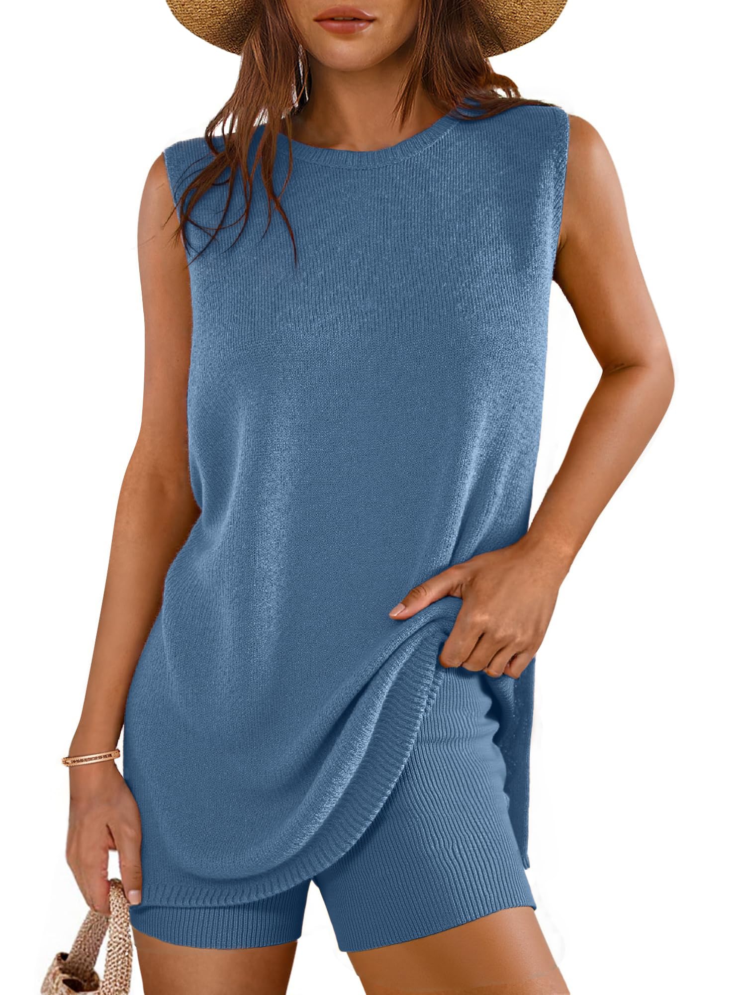 Glamaker Women's 2 Piece Short Sets Summer Lounge Sets Sweater Knit Beach Vacation Matching Sets Travel Outfits