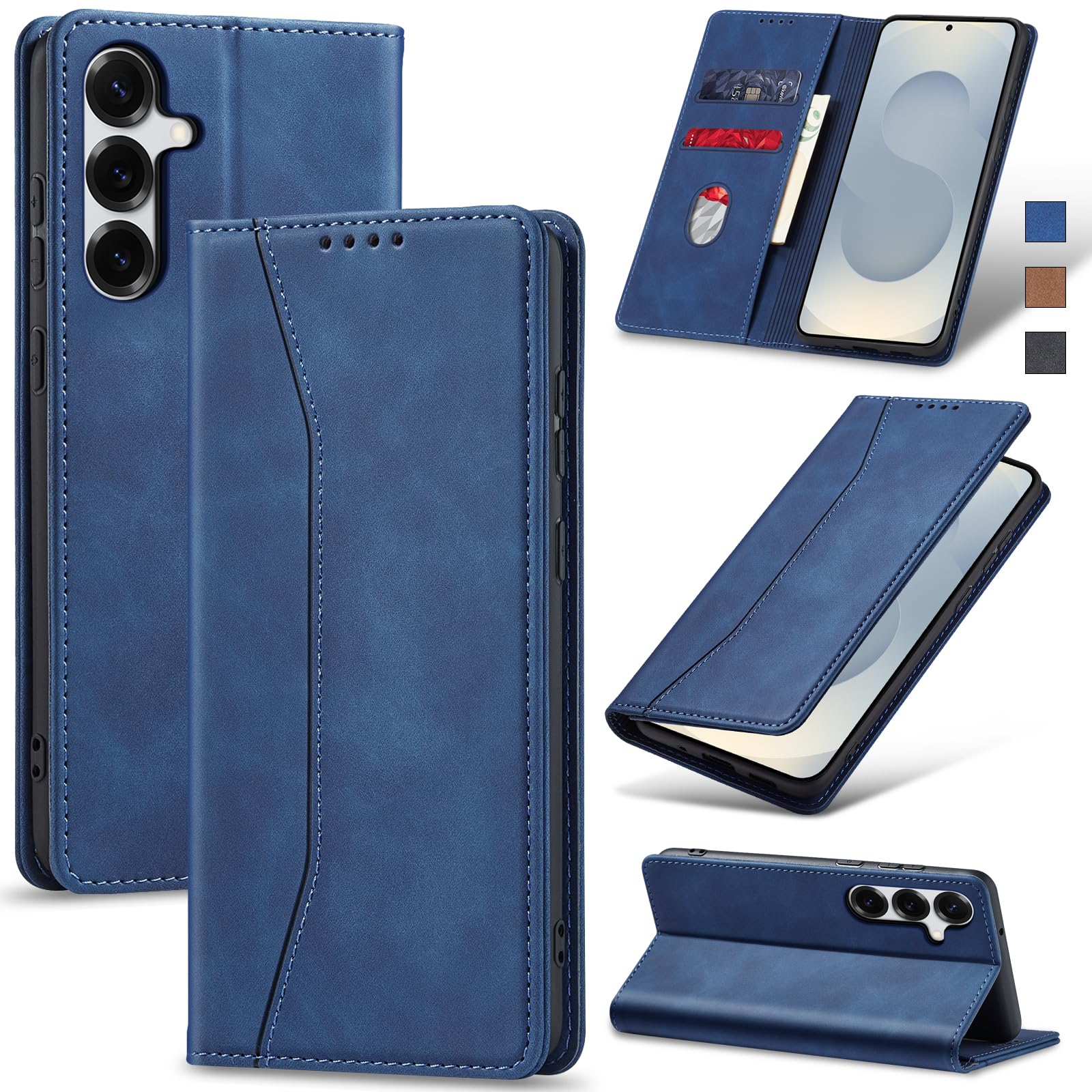 Jasonyu Flip Wallet Case for Samsung Galaxy S25 Plus/S25+,Leather Magnetic Folio Cover with Card Holder,Kickstand - TPU Shockproof Durable Protective