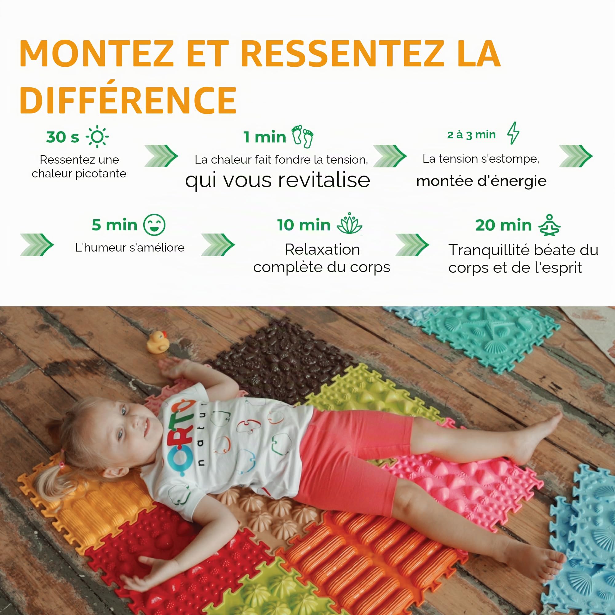 Tapis de Sol de Massage Puzzle – Tapis de Jeu Orthopédique et Sensoriel pour Enfants, Carreaux de Sol Emboîtables (Morning Miracle)