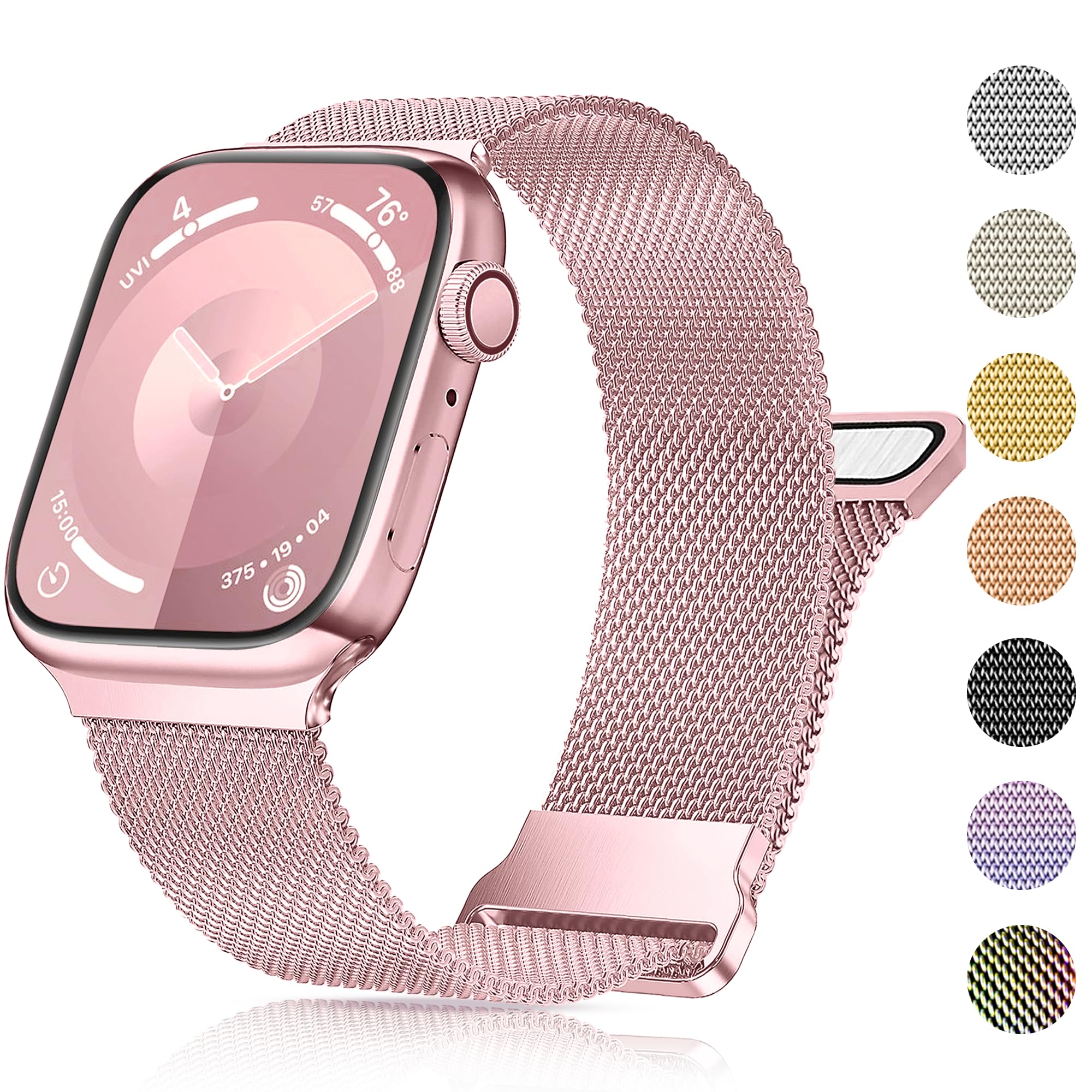 Metal Band Compatible with Apple Watch Band 49mm/46mm/45mm/44mm/(42mm S3/2/1), Adjustable Stainless Steel Mesh Magnetic Clasp Apple Watch Bands for