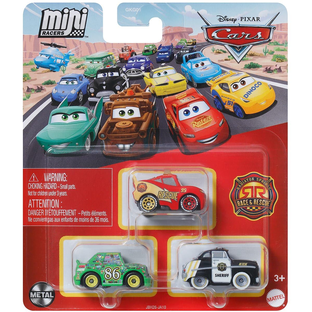 Mattel Disney Cars Mini Racers 3er-Pack Radiator Springs Race & Rescue Lightning McQueen, Sheriff & Chick Hicks