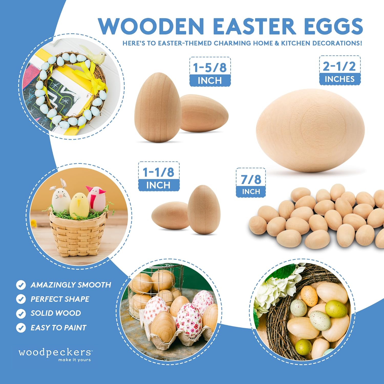 Wood Easter Eggs 1-5/8 inch, Pack of 100 Unfinished Wooden Eggs for Decorating, Craft Egg, Wooden Easter Egg for Crafts, by Woodpeckers - Image 7