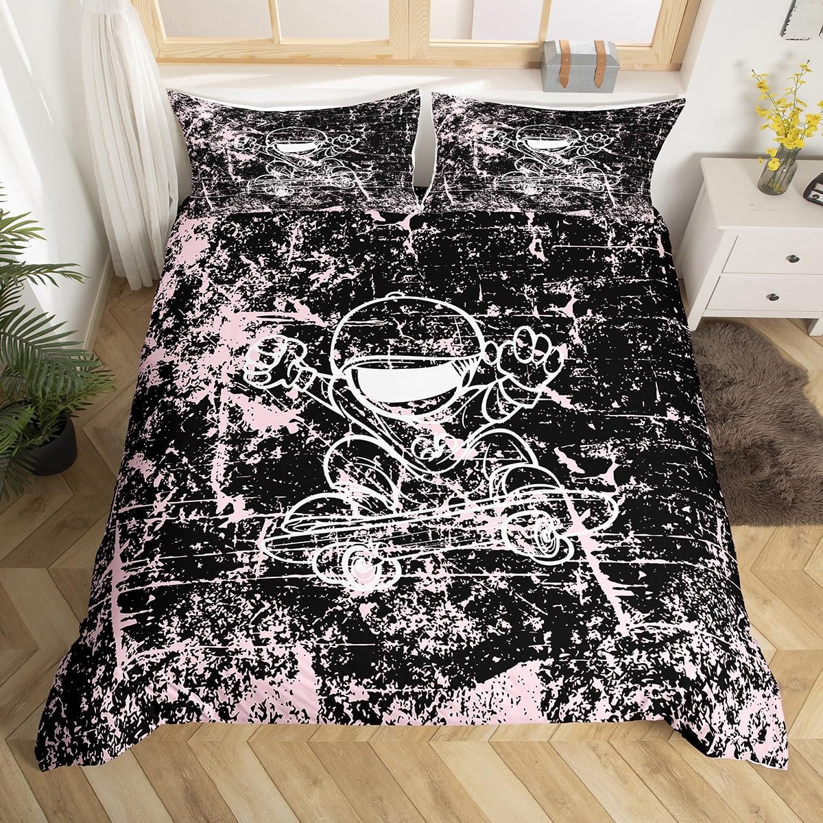 AYMAING Set Copripiumino Graffiti Mega Cool Colorato Biancheria da Letto per Ragazzi New York Street Art Design in Microfibra con Cerniera 135x200 Cm