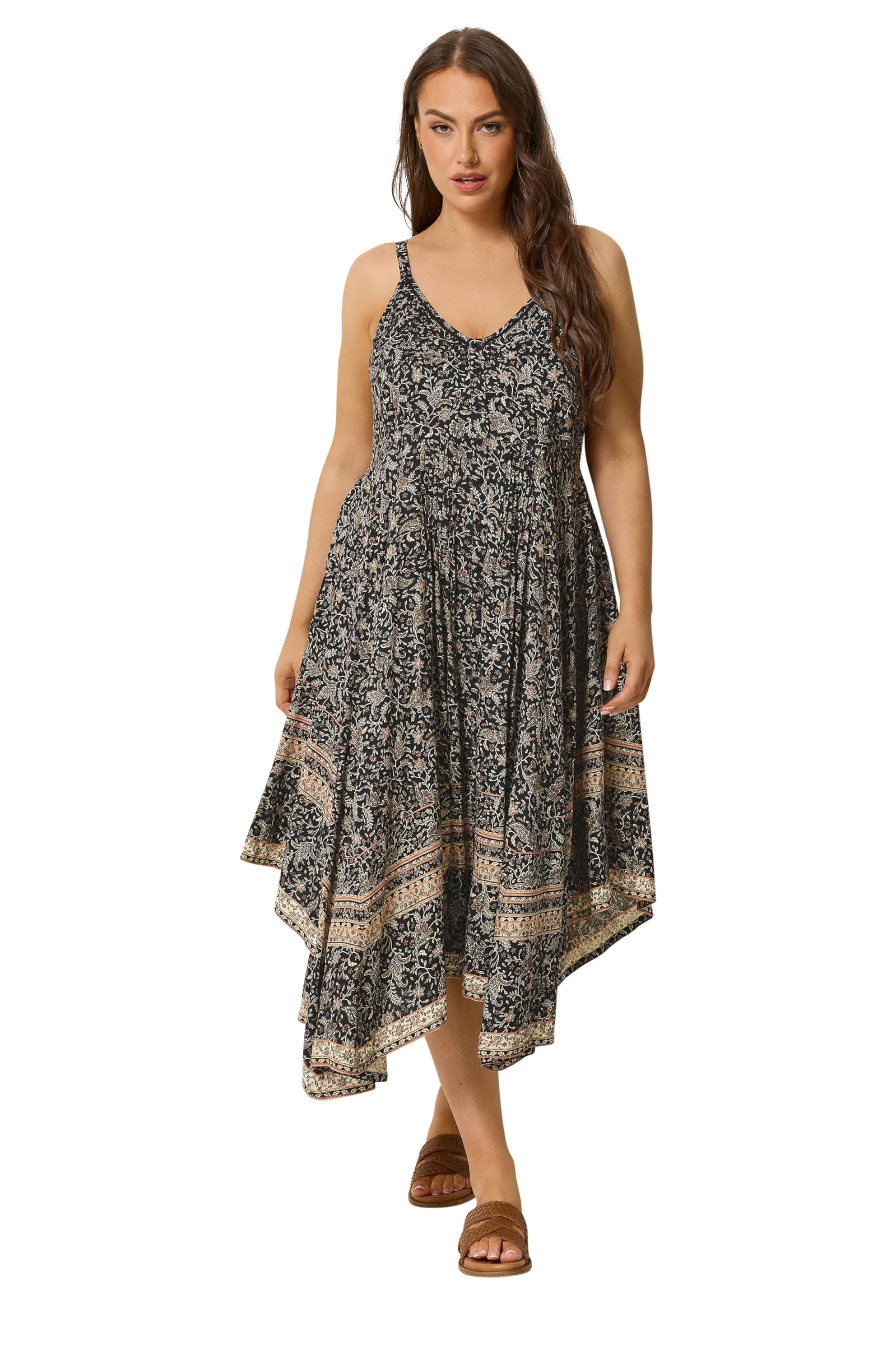 Yours Curve Paisley Hanky Hem Dress - Women's - Plus Size Curve Black