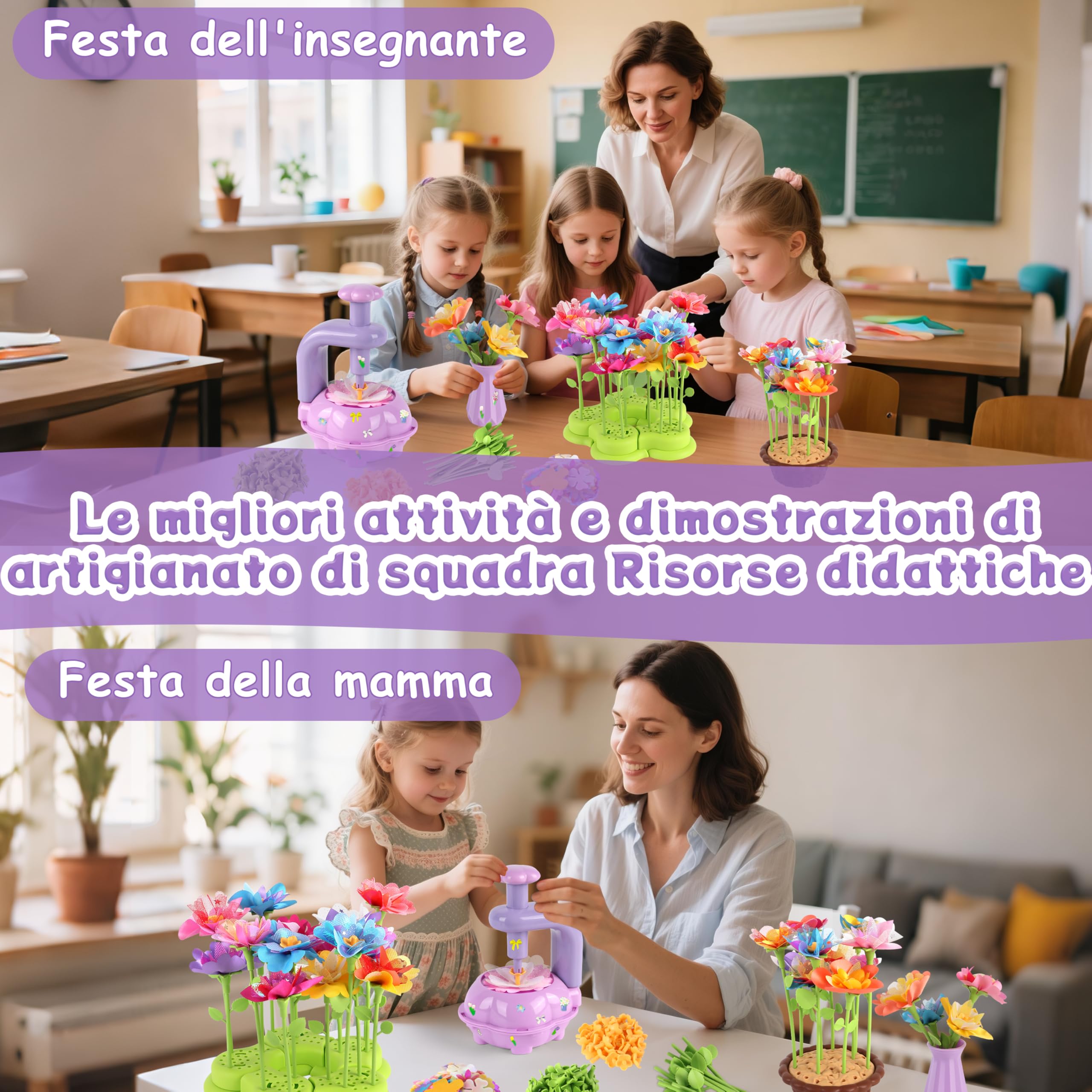 Charmofun Il Laboratorio dei Fiori, Kit Artigianale con Macchina per la Produzione di Fiori Bambini, Regalo Giocattoli Creativo per Bambina 4 5 6 7 8+ Anni (MAIN)