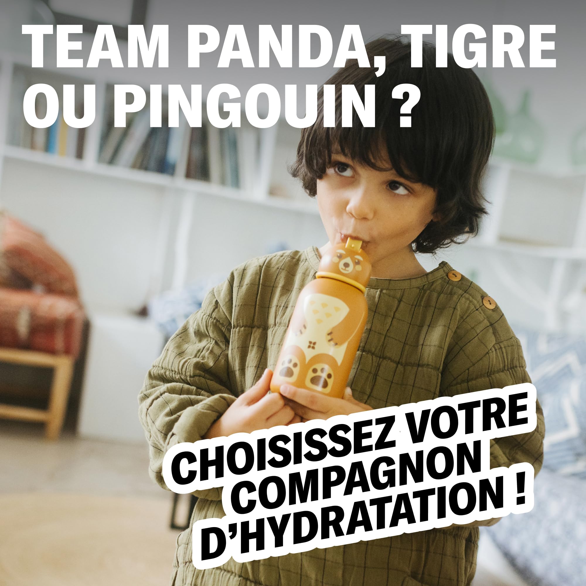 Waterdrop Gourde Enfant Inox 400ml Bouteille Isotherme Réutilisable Anti-Fuite avec Paille