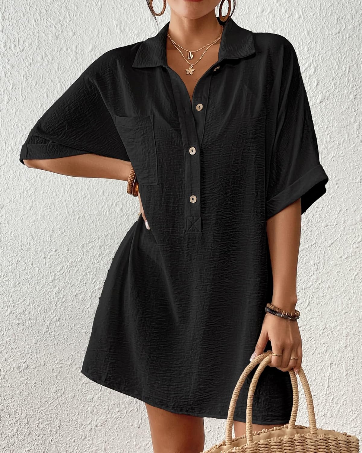 Bsubseach Cover Ups for Swimwear Women Short Sleeve Beach Swimsuit Coverup Loose Shirt Dress 2026 Vacation Outfits - Image 4