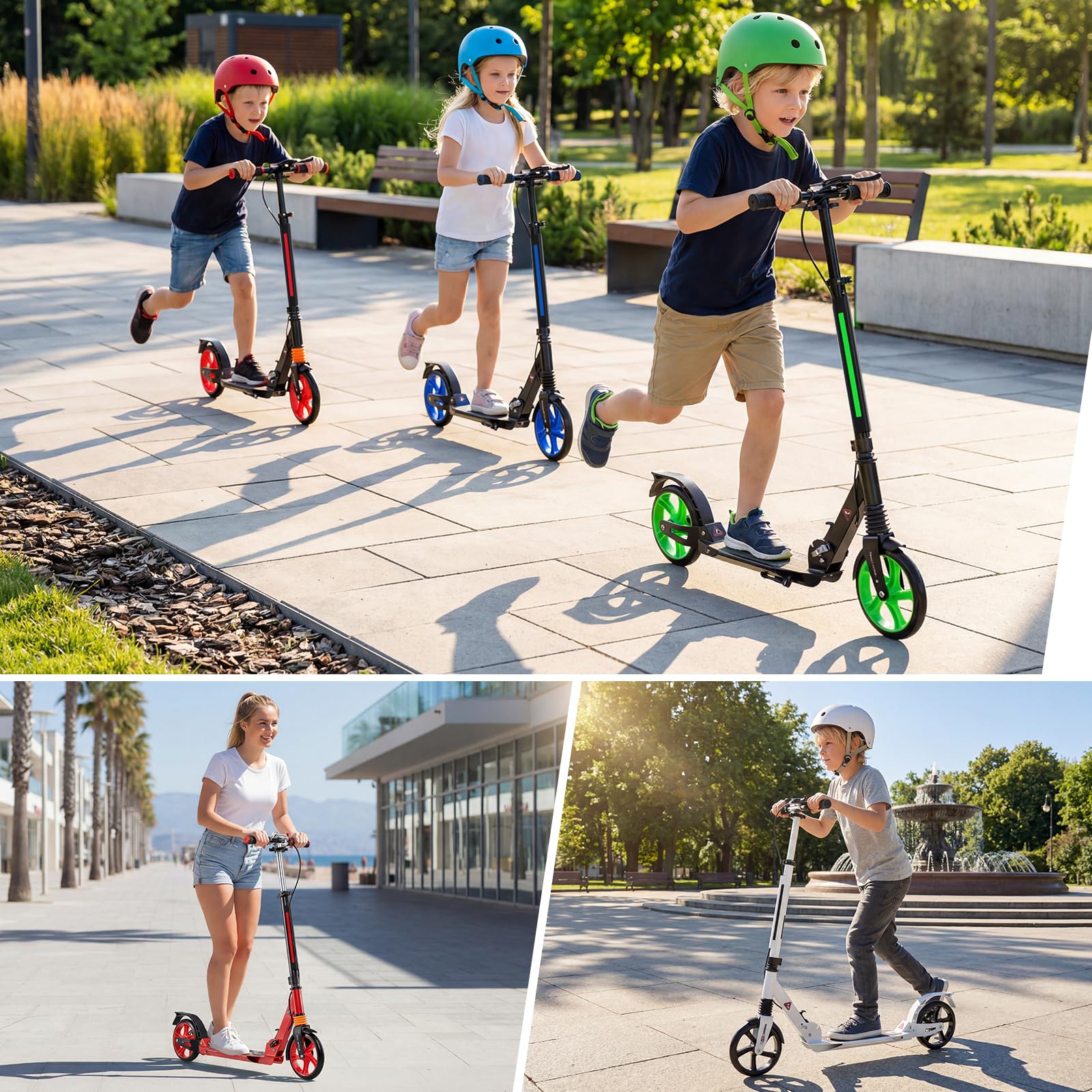 COSTWAY Monopattino Bambini e Adulti, Monopattino a Spinta Pieghevole e Regolabile in 3 Altezze, Monopattino Portatile con 2 Ruote, Cavalletto, Freno e Pedale Antiscivolo, Portata 100 kg