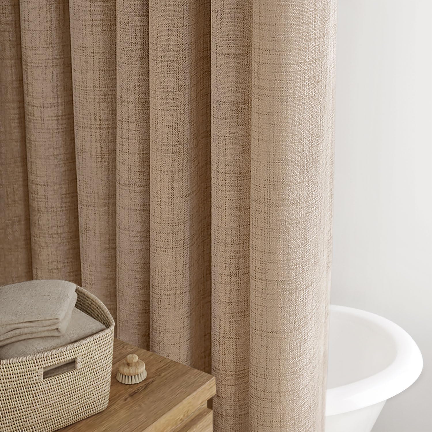 Awellife Linen Style Shower Curtain Set with 12 Durable Hooks- Cream Cloth Textured Fabric Heavy Duty Hotel Waterproof Shower Curtains for Bathroom Brown(72" L x 72" W)