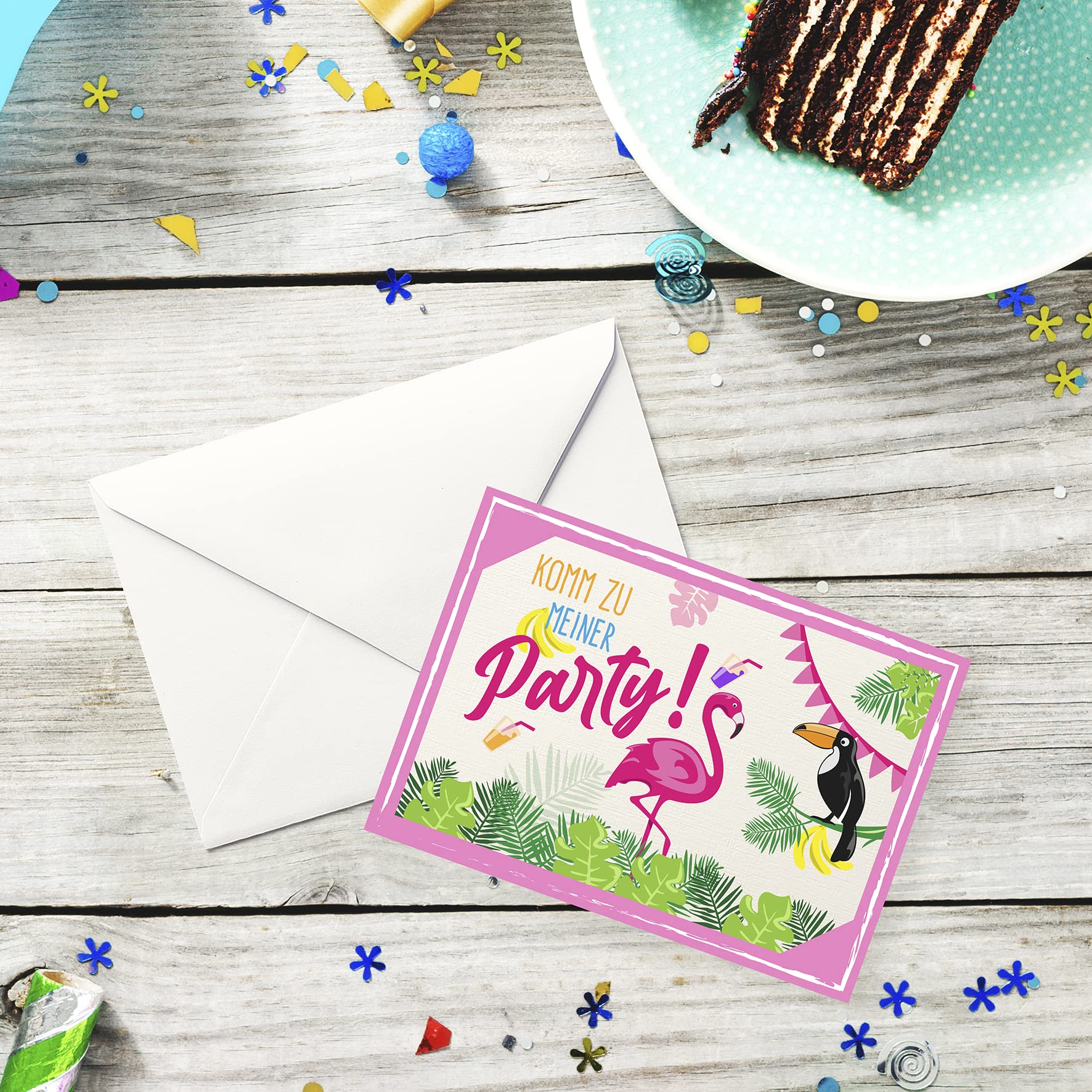 Cartes D'invitation Anniversaire Flamant Rose - Lot De 12 Avec Enveloppes Et Autocollants